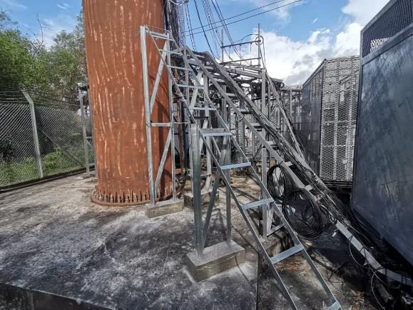 Structural steelwork at tower base